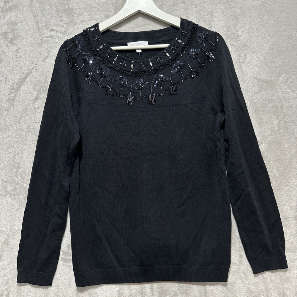 RSVP by Talbots Sequin Beaded Pullover Sweater Size M Black NWT